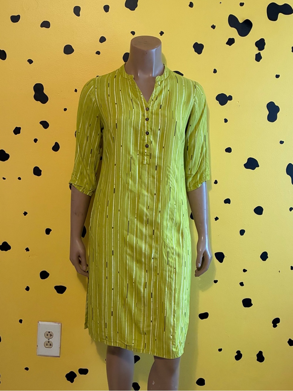 Lime Green Tunic Dress Boho Bright Casual